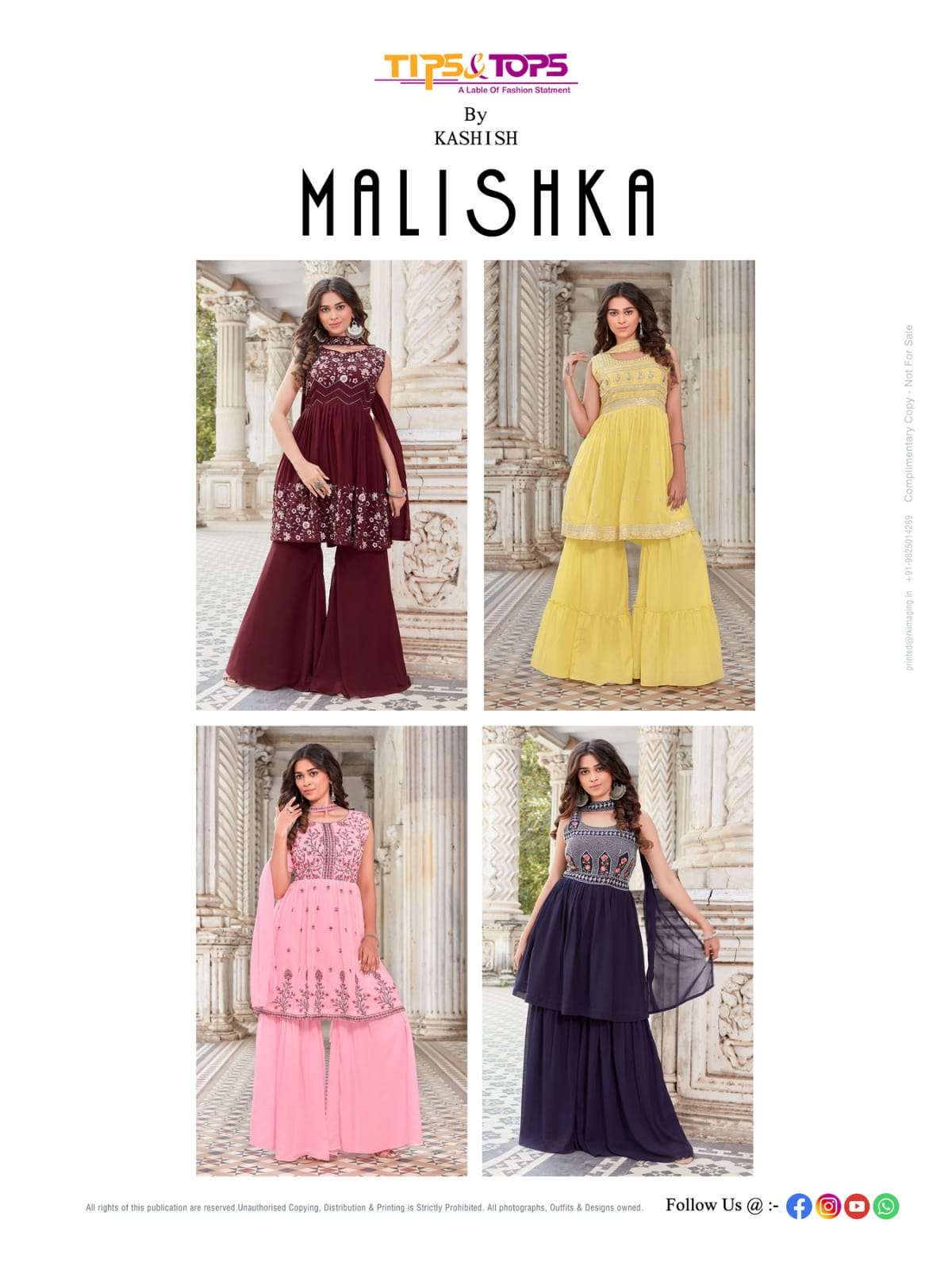 Tips And Tops-malishka-fabrics-georgette-embroidery-work-kurti- With-inner- Sequecne -fancy-side Zip-pant- Premium Georgette-dupatta-Index